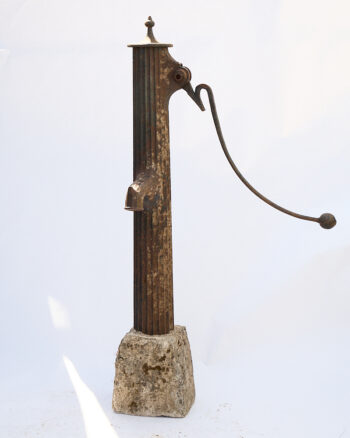 Antique Cast Iron Water Pump with Fluted Column and Stone Base