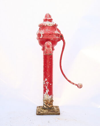 Vintage Cast Iron Garden Water Pump with Distressed Red Paint