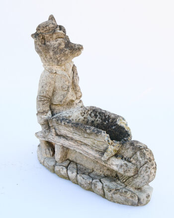Weathered Concrete Fox & Wheelbarrow Garden Planter