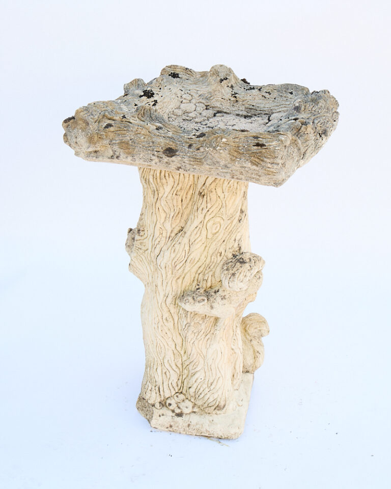 Rustic Stone Bird Bath & Feeder with Squirrels