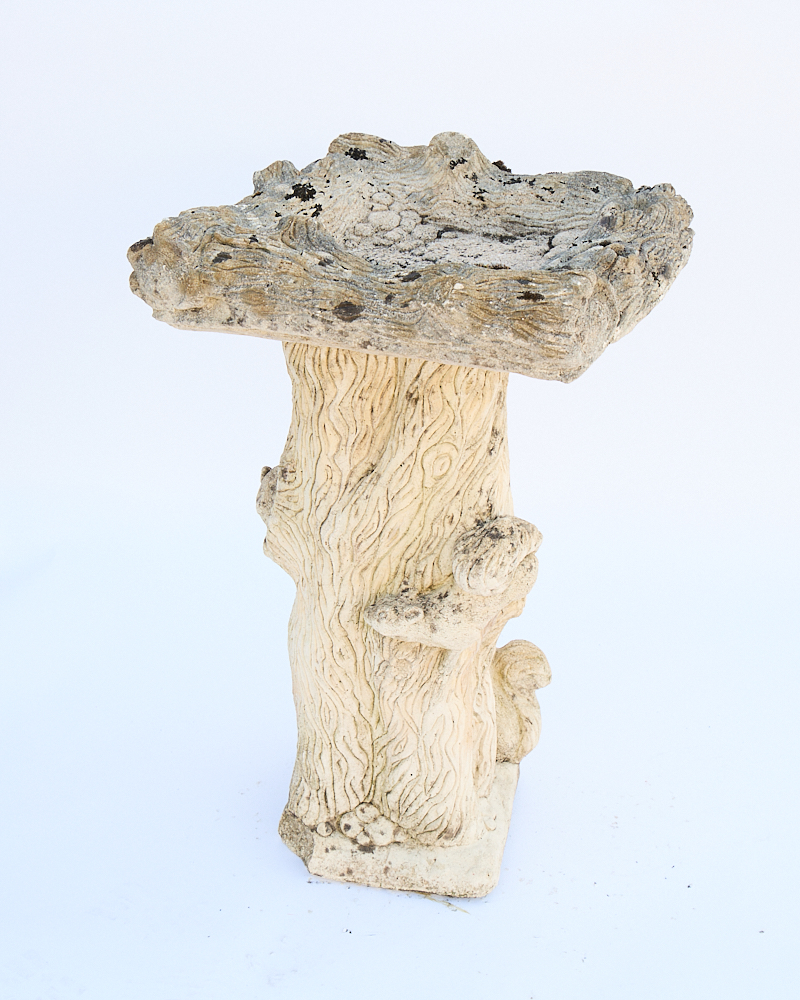 Rustic Stone Bird Bath & Feeder with Squirrels