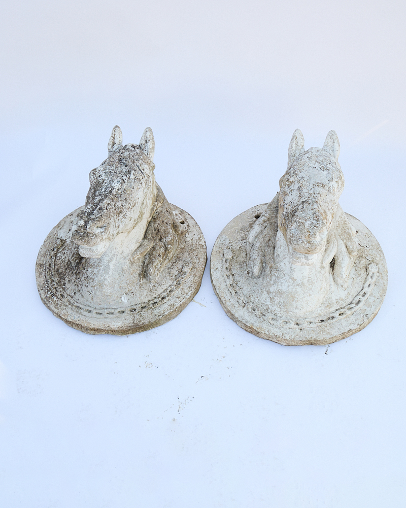 Vintage Stone Horse Head Wall Plaques with Weathered Finish