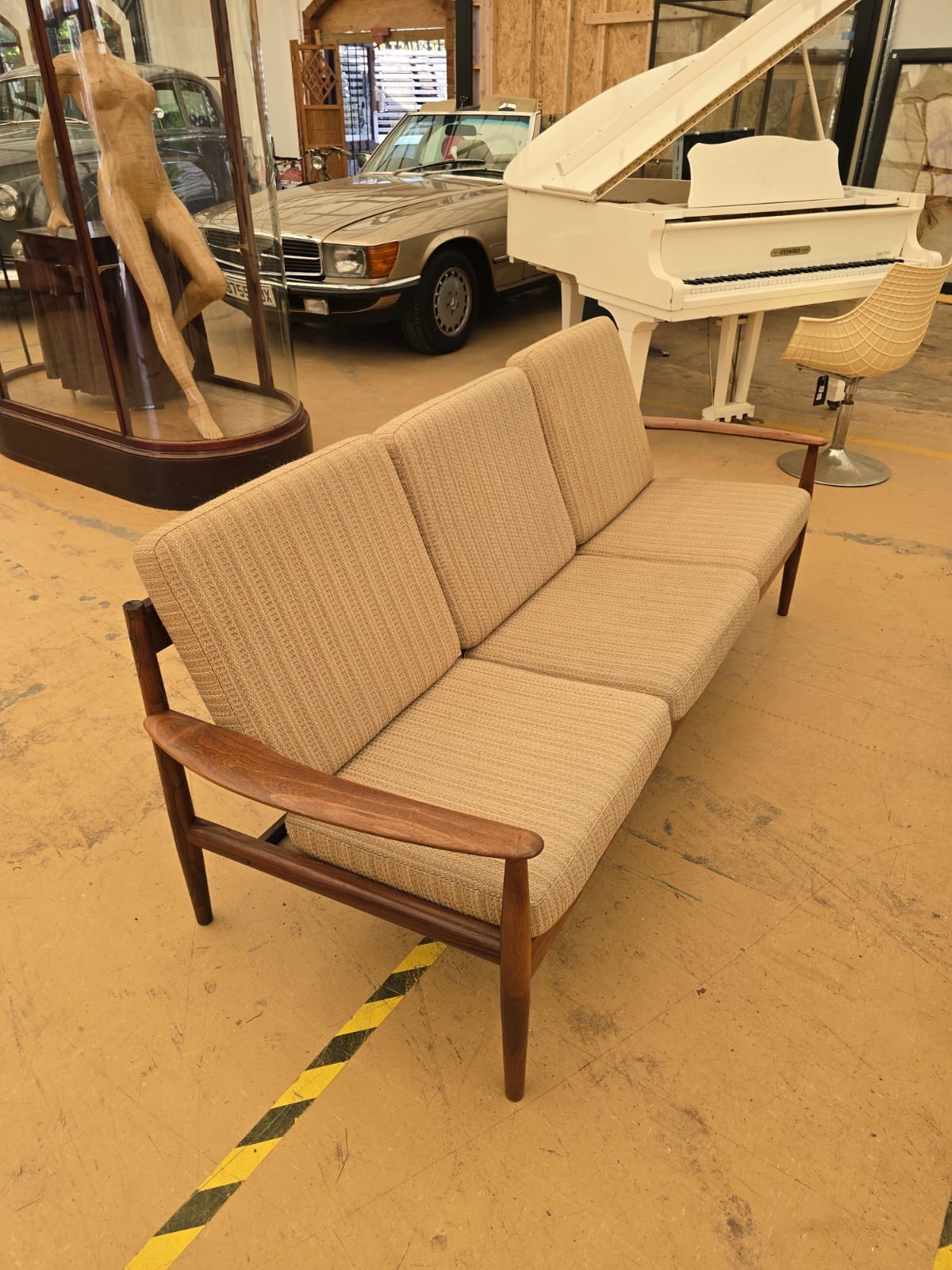 Grete Jalk France & Son Rosewood Sofa with Cream Striped Upholstery
