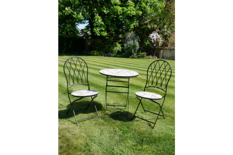 Black Metal Bistro Set with Mosaic Patterned Tiles