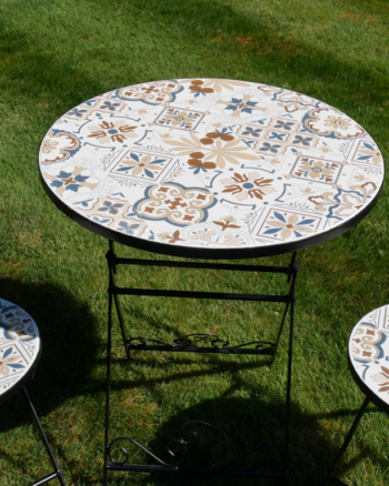Black Metal Bistro Set with Mosaic Patterned Tiles