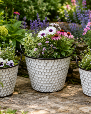 Metal Plant Pot with Hexagonal Pattern