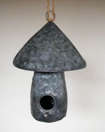 Galvanised Metal Mushroom Birdhouse with Jute Rope
