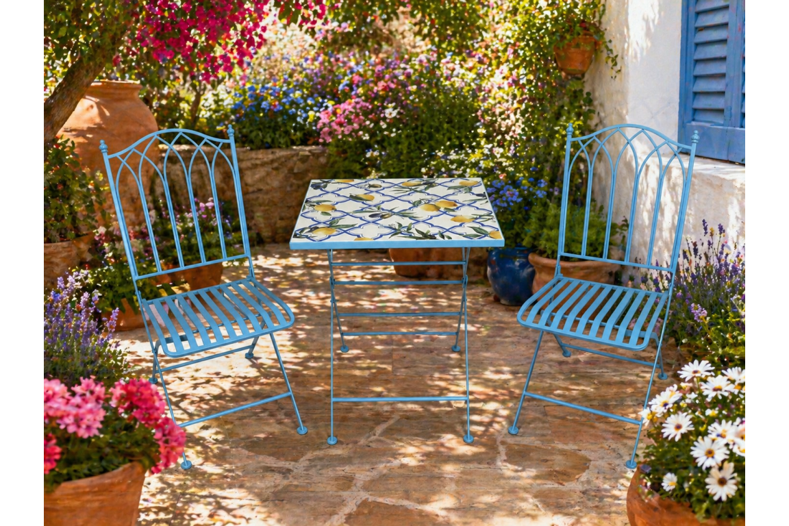 Santorini Mosaic Blue Metal Bistro Set