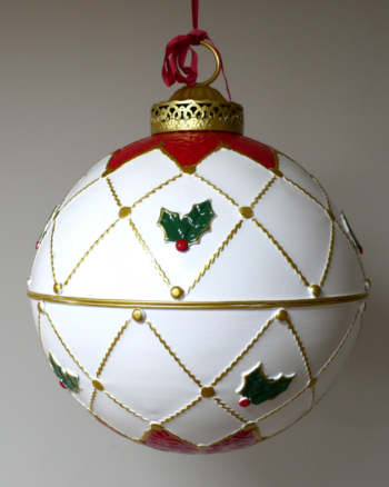 Large White Christmas Holly Detailed Bauble