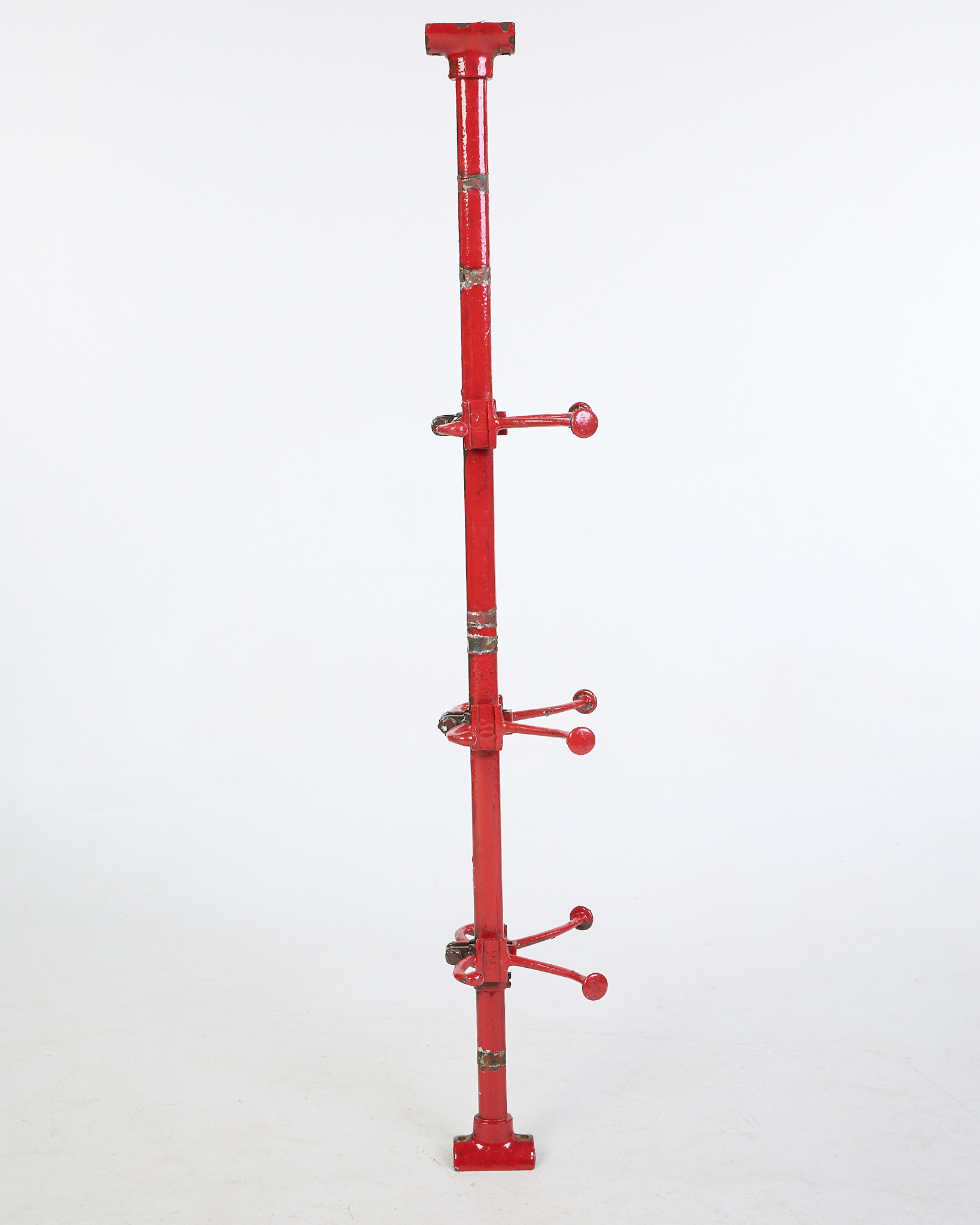 Vintage Industrial Red Metal Coat Rack with Multiple Arms