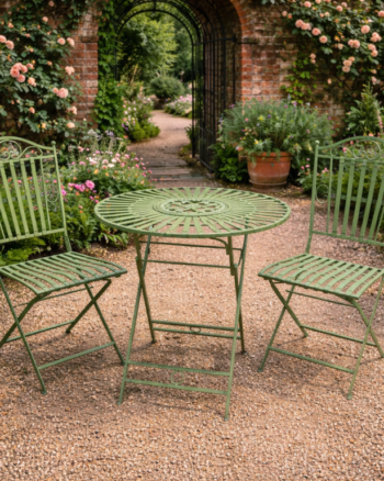Green Metal Folding Bistro Set for Garden