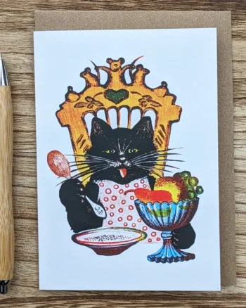 Black Cat Breakfast Greeting Card