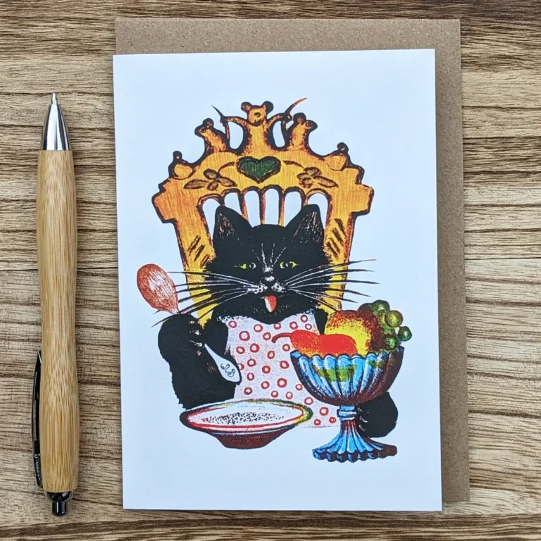 Black Cat Breakfast Greeting Card