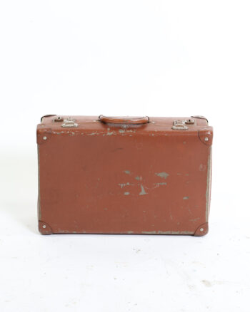 Vintage Brown Suitcase with Metal Clasps and Leather Trim
