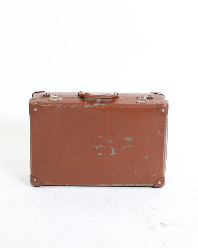 Vintage Brown Suitcase with Metal Clasps and Leather Trim
