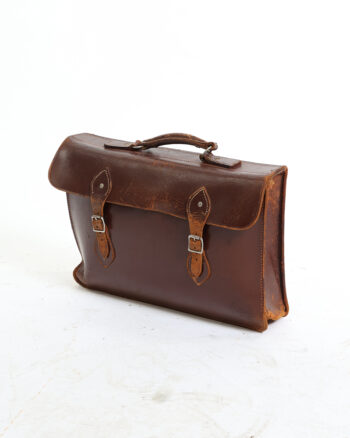 Vintage Brown Leather Briefcase Satchel with Double Buckle Fastenings