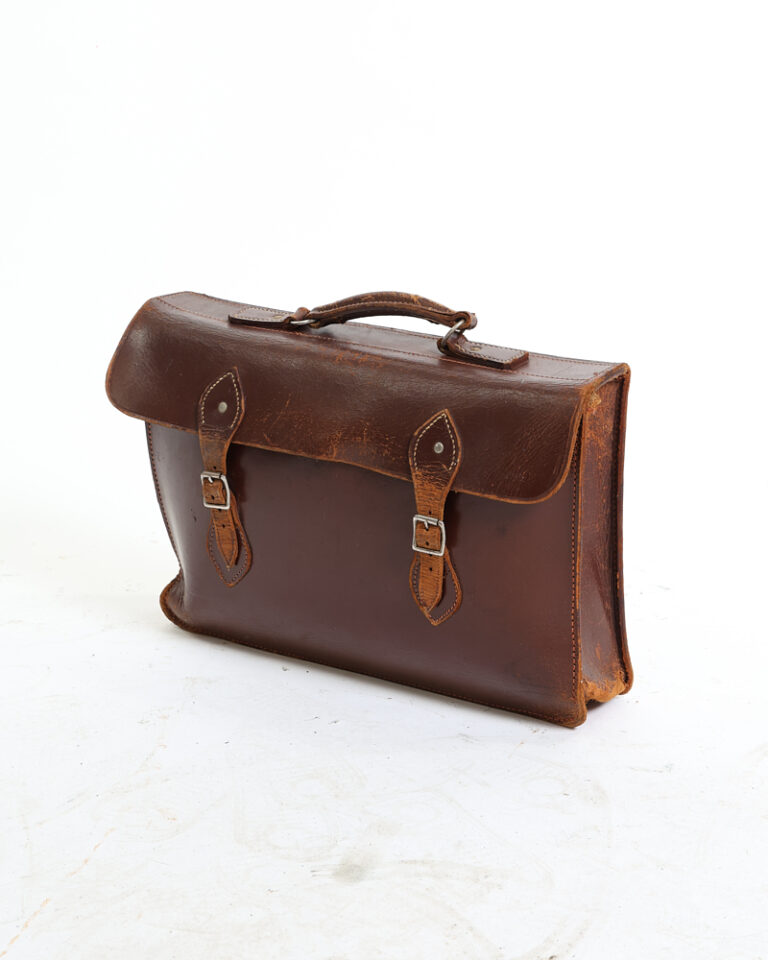 Vintage Brown Leather Briefcase Satchel with Double Buckle Fastenings