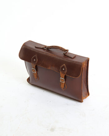 Vintage Brown Leather Briefcase Satchel with Double Buckle Fastenings