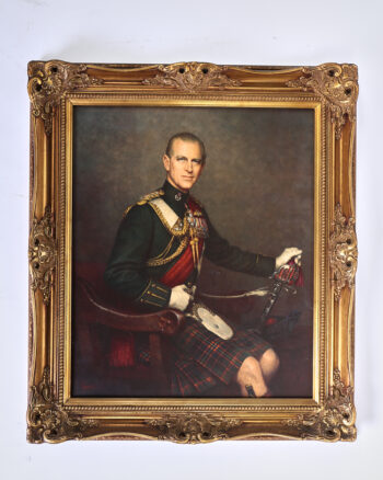 Vintage Portrait of Prince Philip in Military Uniform with Ornate Gold Frame