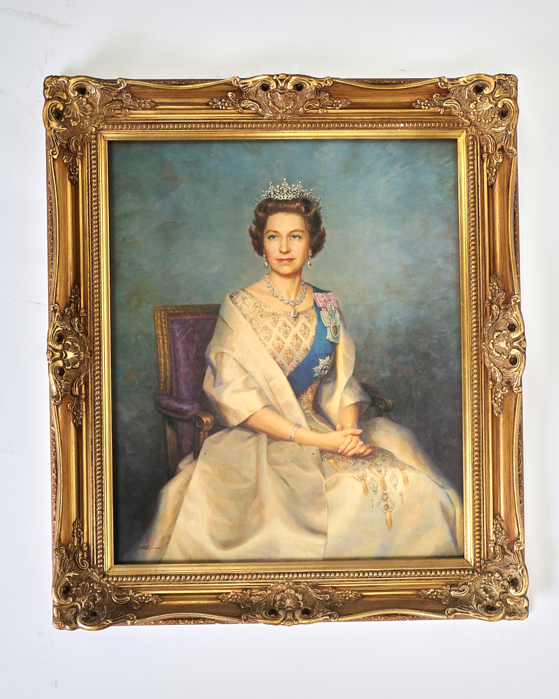 Vintage Portrait of Queen Elizabeth II with Ornate Gold Frame