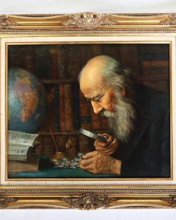 Vintage Oil Painting of Scholar with Ornate Gold Frame