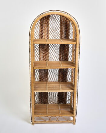 Vintage Rattan Wicker Arch Shelving Unit with Four Tiers