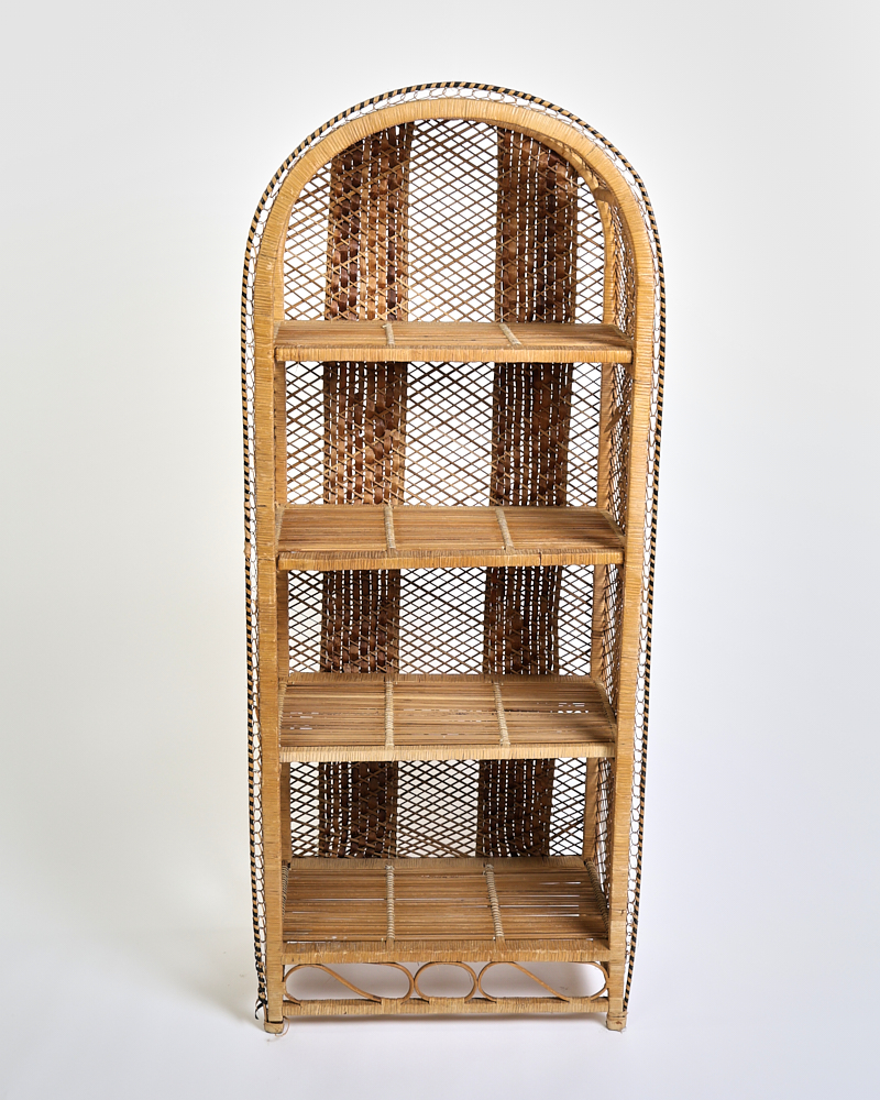 Vintage Rattan Wicker Arch Shelving Unit with Four Tiers