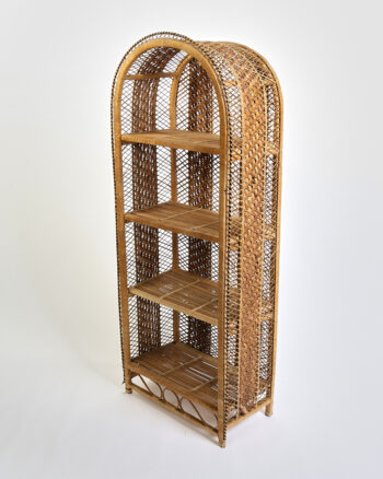 Vintage Rattan Wicker Arch Shelving Unit with Four Tiers