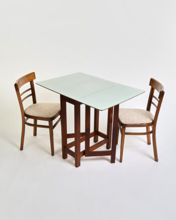 Mid Century Wood Drop Leaf Kitchen Table with 2 Chairs