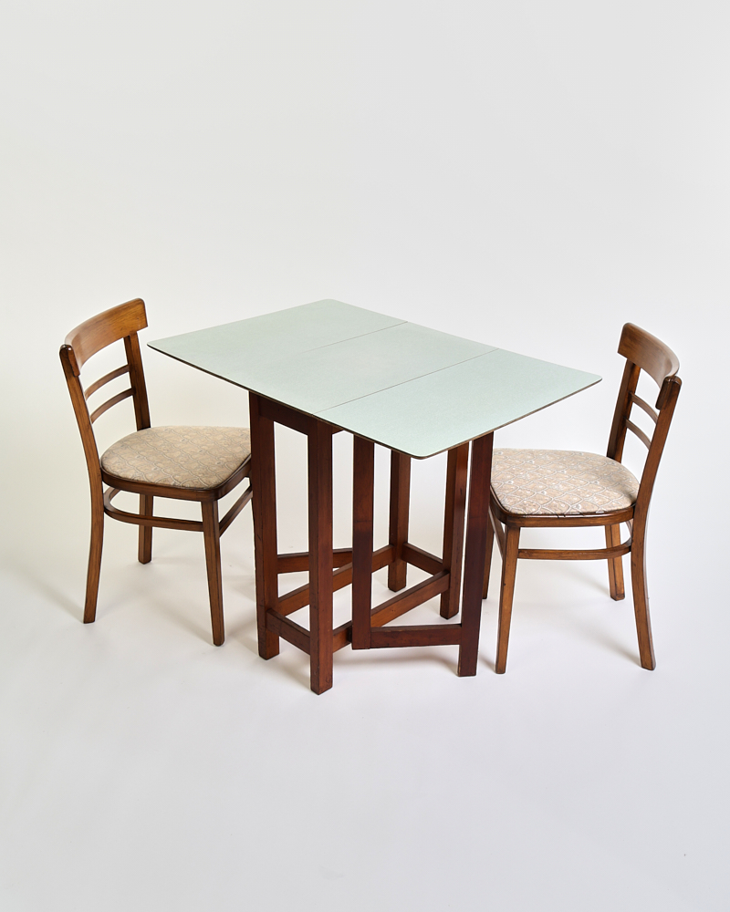 Mid Century Wood Drop Leaf Kitchen Table with 2 Chairs