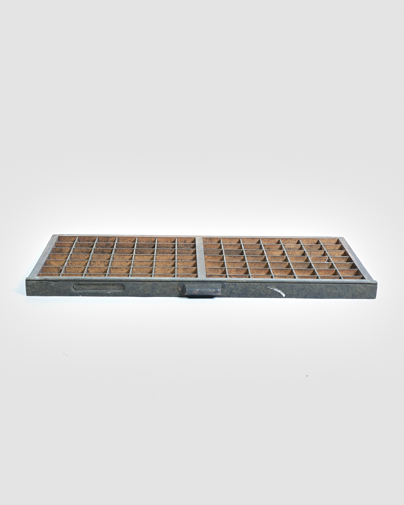 Vintage Wood Printer’s Type Tray with Grid Compartments