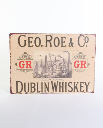 Retro Geo. Roe & Co Dublin Whiskey Metal Sign with Distillery Illustration