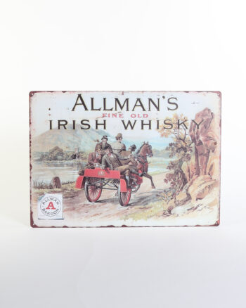 Vintage Metal Allman’s Irish Whisky Sign with Horse Drawn Cart