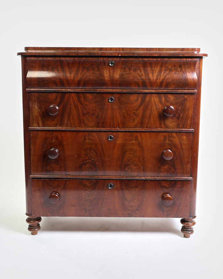 Victorian Flame Mahogany Bow Front Chest of Drawers