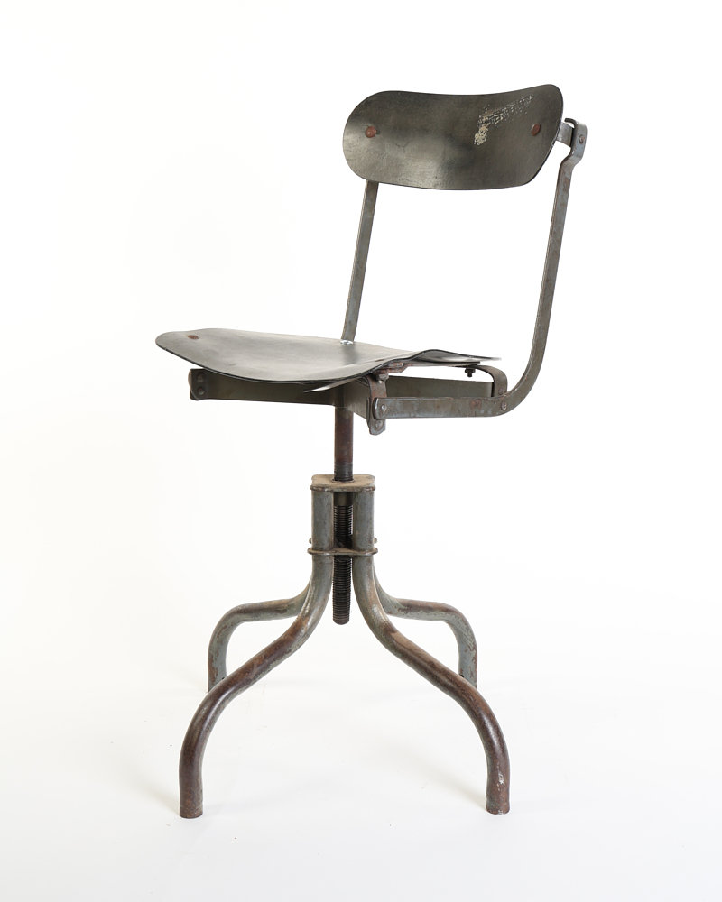 Vintage Industrial Steel Drafting Chair with Adjustable Swivel Seat