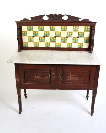 Victorian Mahogany Washstand with Marble Top and Ceramic Tiled Backsplash