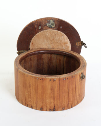 Vintage Round Wooden Storage Box with Rustic Metal Latch