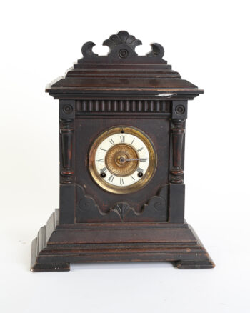 Antique Wooden Mantel Clock with Ornate Carved Detail