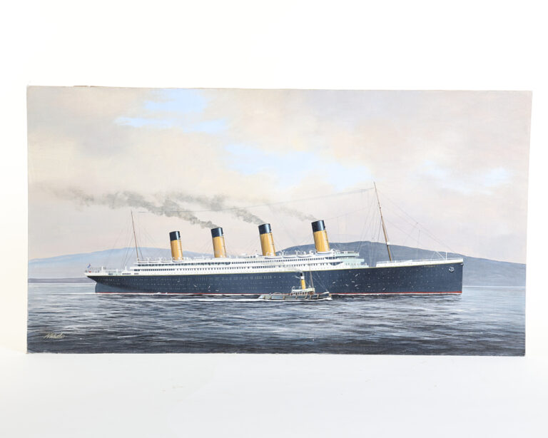 Vintage Maritime Oil Painting of RMS Titanic by N. Whitla