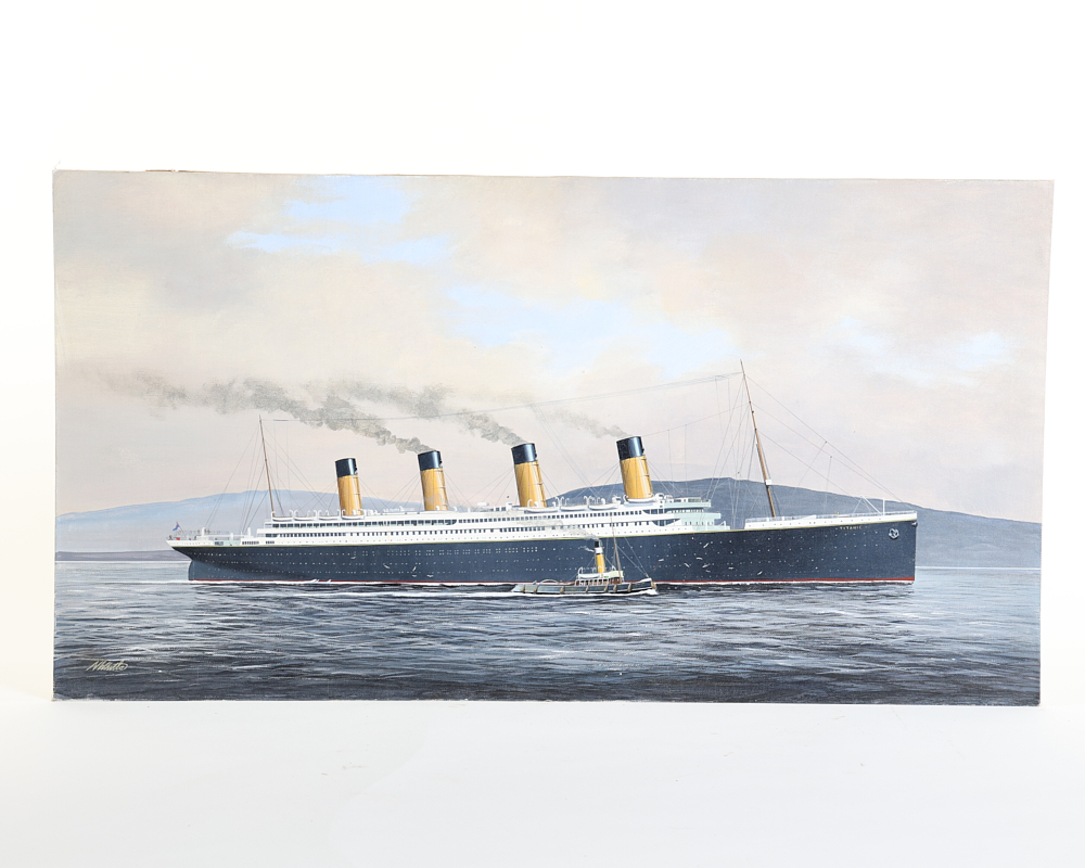 Vintage Maritime Oil Painting of RMS Titanic by N. Whitla