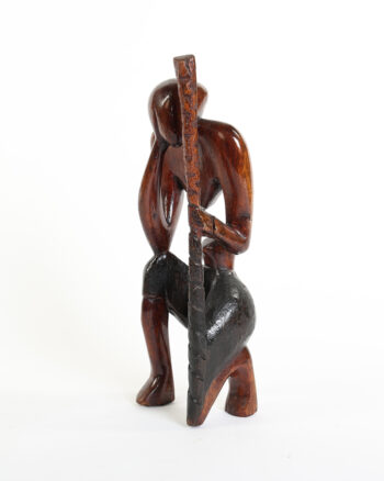 Vintage African Carved Wood Figure with Staff