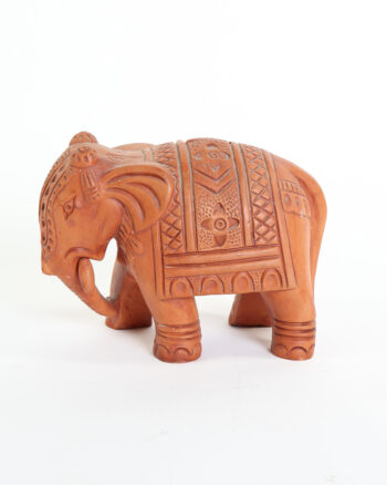 Indian Carved Terracotta Elephant Figurine with Intricate Details