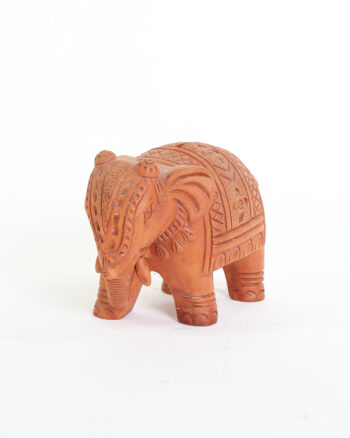 Indian Carved Terracotta Elephant Figurine with Intricate Details