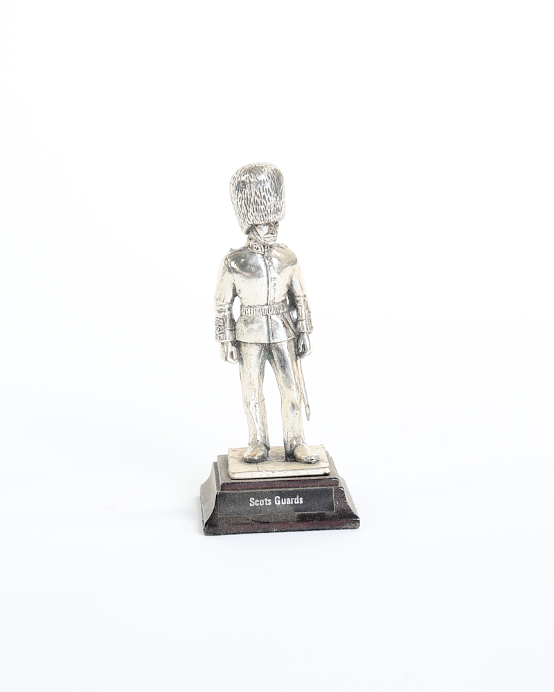 Vintage Silver Metal Scots Guards Figurine on Wood Base