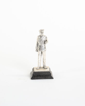 Vintage Silver-Plated Military Officer Figurine on Black Base