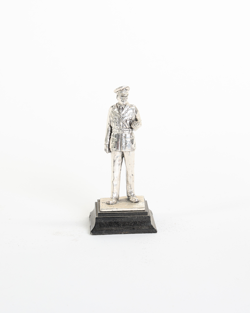 Vintage Silver-Plated Military Officer Figurine on Black Base