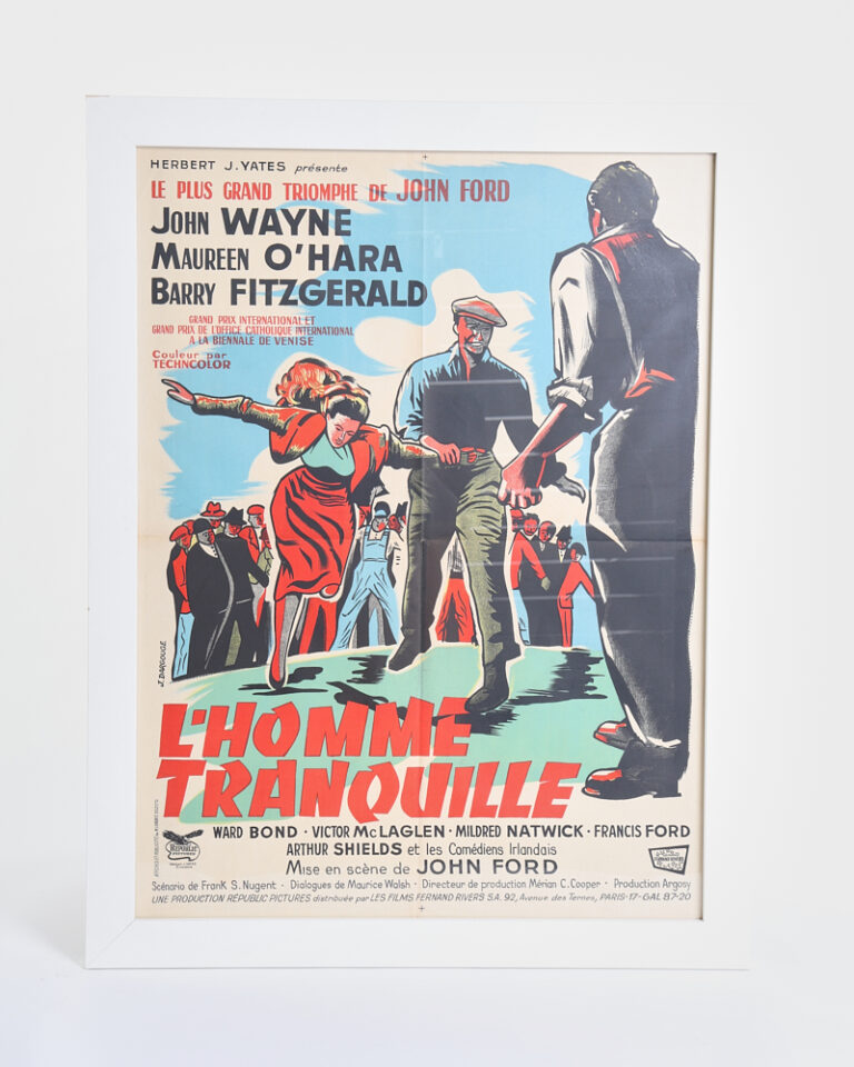 Vintage French 'The Quiet Man' Movie Poster with John Wayne, Framed