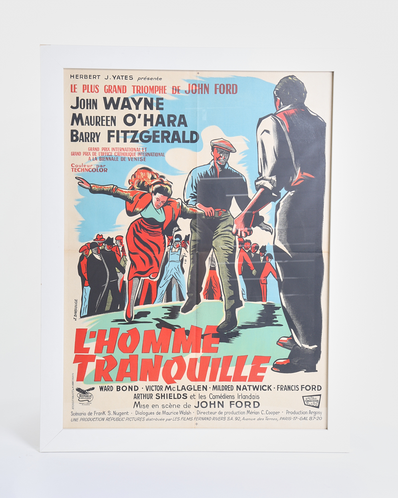 Vintage French ‘The Quiet Man’ Movie Poster with John Wayne, Framed