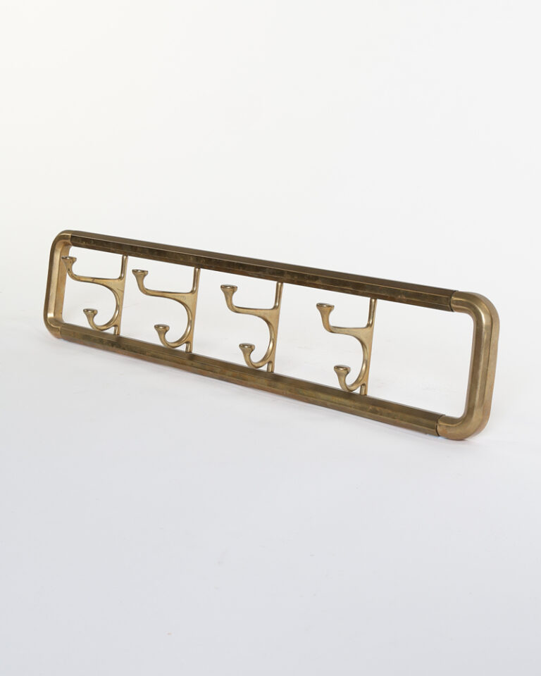Mid Century Brass Coat Rack with 4 Integrated Double Hooks