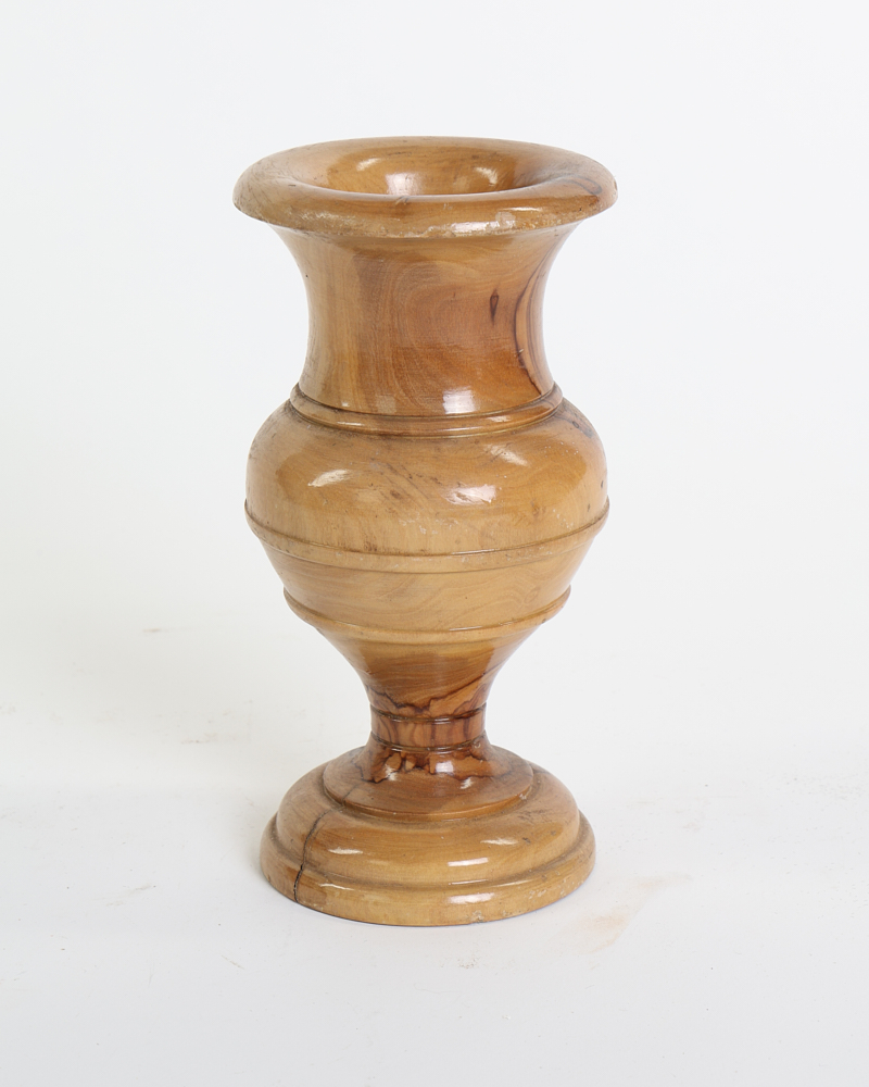 Vintage Turned Wood Vase with Flared Rim and Pedestal Base